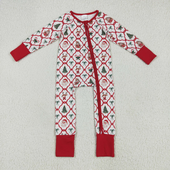 Santa Bow Pattern Plaid Girls Christmas Romper