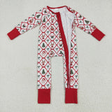 Santa Bow Pattern Plaid Girls Christmas Romper