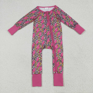 Lightning Leopard Print Hot Pink Girls Fall Romper