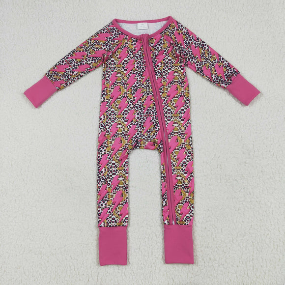 Lightning Leopard Print Hot Pink Girls Fall Romper