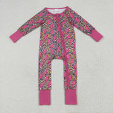 Lightning Leopard Print Hot Pink Girls Fall Romper