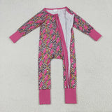 Lightning Leopard Print Hot Pink Girls Fall Romper