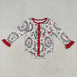 Bow Pattern Red Ruffles Buttons Girls Christmas Romper