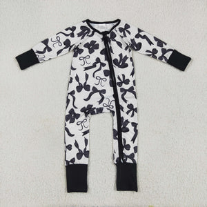 Black Bow Pattern White Girls Fall Romper
