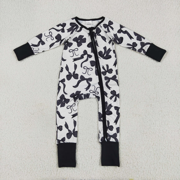 Black Bow Pattern White Girls Fall Romper