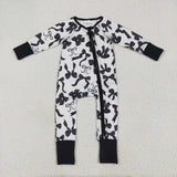 Black Bow Pattern White Girls Fall Romper