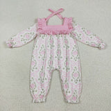 Pumpkin Bow Pattern Pink Ruffles Girls Fall Romper