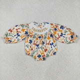 Thankful Bow Pattern Smocked Girls Thanksgiving Romper