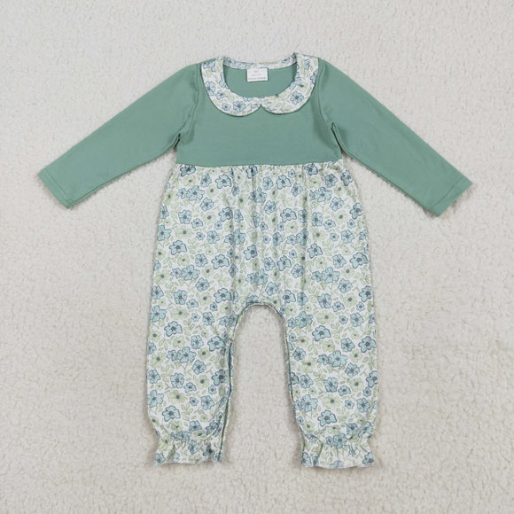 Floral Doll Collar Green Girls Fall Romper