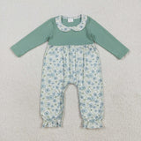 Floral Doll Collar Green Girls Fall Romper