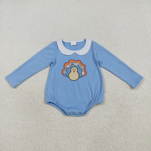 Plaid Turkey Blue Boys Thanksgiving Romper