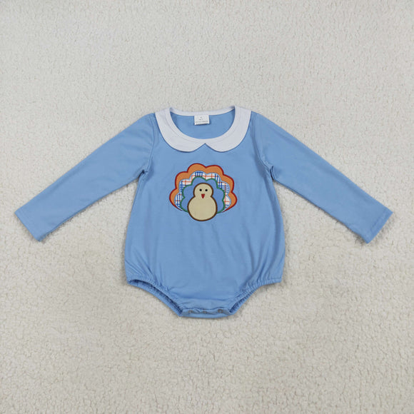 Plaid Turkey Blue Boys Thanksgiving Romper