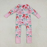 Bow Pattern Pink Girls Christmas Romper