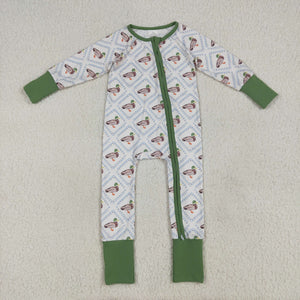 Duck Plaid Green White Boys Fall Romper