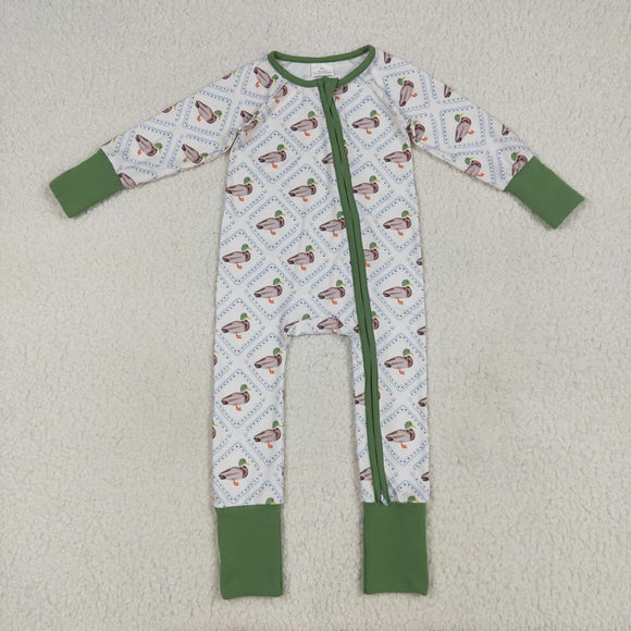 Duck Plaid Green White Boys Fall Romper