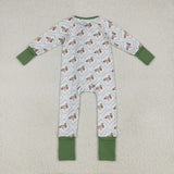 Duck Plaid Green White Boys Fall Romper