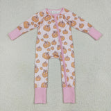 Bow Pattern Pumpkin Pink Girls Fall Romper