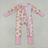 Bow Pattern Pumpkin Pink Girls Fall Romper