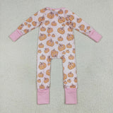 Bow Pattern Pumpkin Pink Girls Fall Romper
