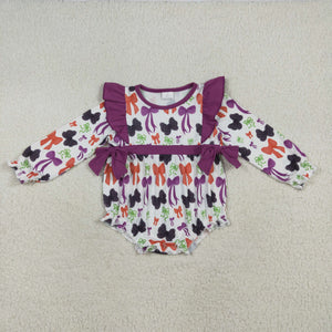 Bow Pattern Purple Ruffles Girls Halloween Romper