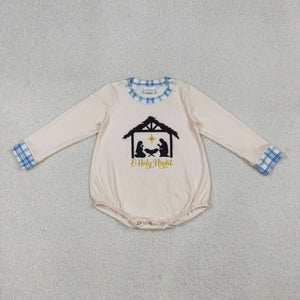 Holy Night Plaid Beige Boys Christmas Romper