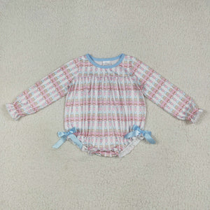 Cartoon Soldier Blue Bows Girls Christmas Romper