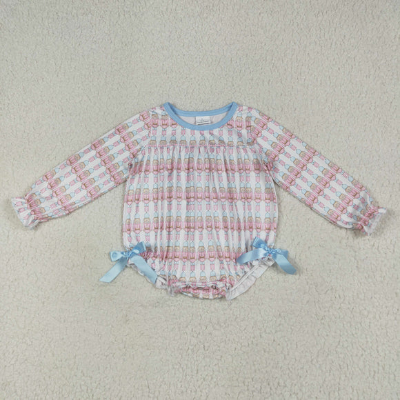 Cartoon Soldier Blue Bows Girls Christmas Romper