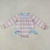 Cartoon Soldier Blue Bows Girls Christmas Romper