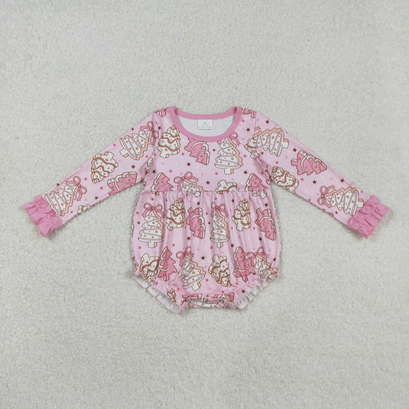 Pink Bow Pattern Tree Girls Christmas Romper
