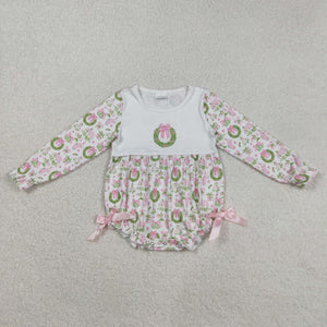 Bow Pattern Pink White Girls Christmas Romper