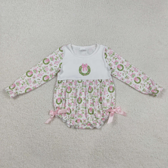 Bow Pattern Pink White Girls Christmas Romper