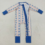 Blue Floral Bow Pattern Girls Fall Romper