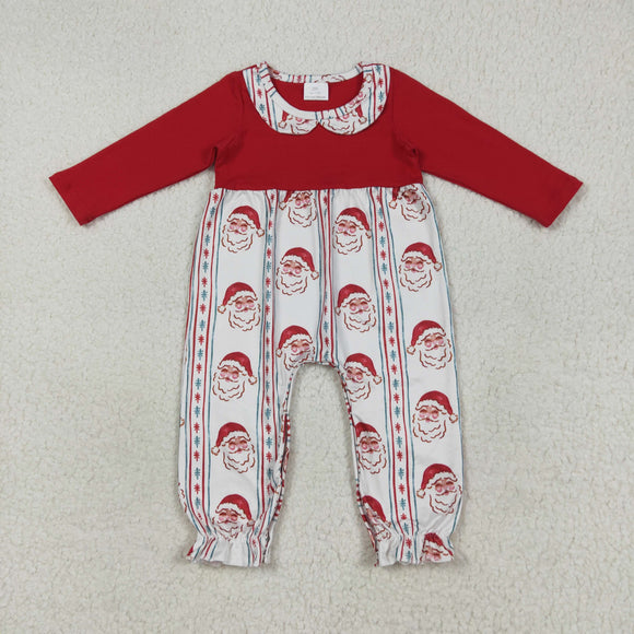 Santa Stripe Red Doll Collar Girls Christmas Romper