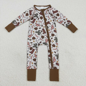 Pumpkin Highland Cow Cactus Boots Boys Fall Romper
