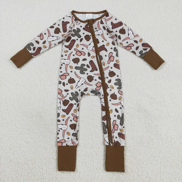 Pumpkin Highland Cow Cactus Boots Boys Fall Romper