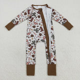 Pumpkin Highland Cow Cactus Boots Boys Fall Romper