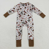 Pumpkin Highland Cow Cactus Boots Boys Fall Romper