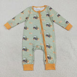 Pumpkin Tractor Orange Green Boys Fall Romper