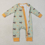 Pumpkin Tractor Orange Green Boys Fall Romper