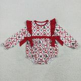 Santa Bow Pattern Plaid Red Ruffles Girls Christmas Romper