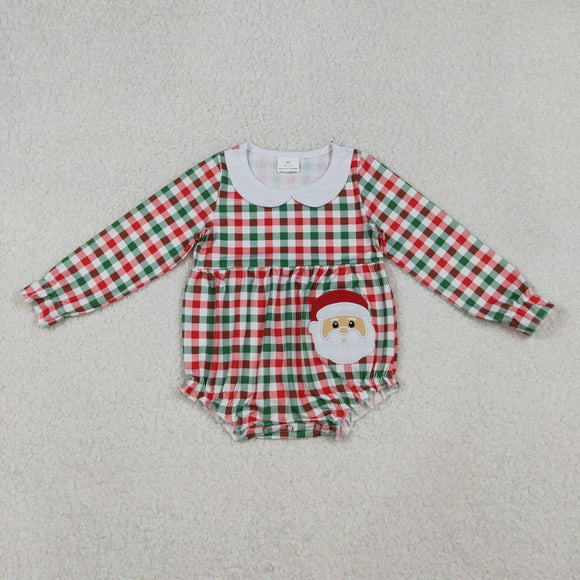 Santa Red Green Plaid Girls Christmas Romper