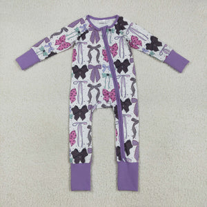 Purple Bow Pattern White Girls Halloween Romper