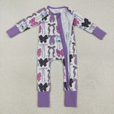 Purple Bow Pattern White Girls Halloween Romper