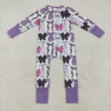 Purple Bow Pattern White Girls Halloween Romper