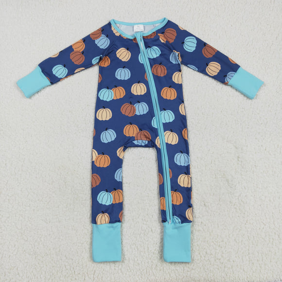 Pumpkin Blue Boys Fall Romper