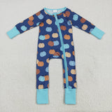 Pumpkin Blue Boys Fall Romper