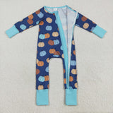 Pumpkin Blue Boys Fall Romper