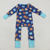 Pumpkin Blue Boys Fall Romper