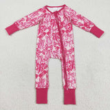 Bow Pattern Hot Pink Girls Fall Romper