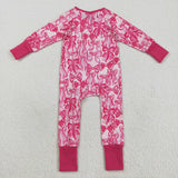 Bow Pattern Hot Pink Girls Fall Romper